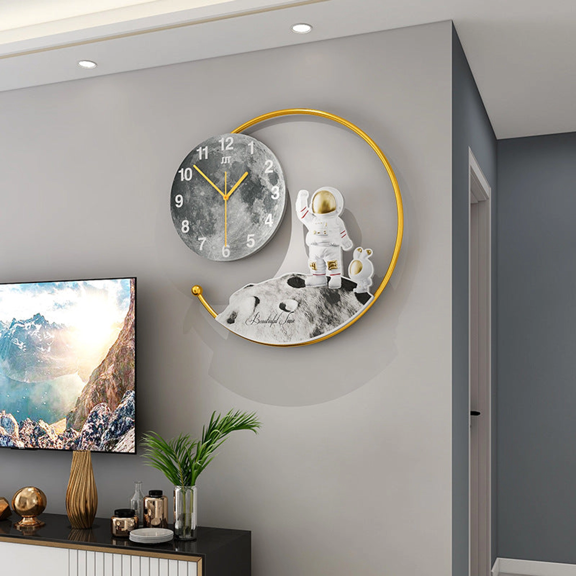 Whimsical Astronaut Moon Wall Clock Carousel 3