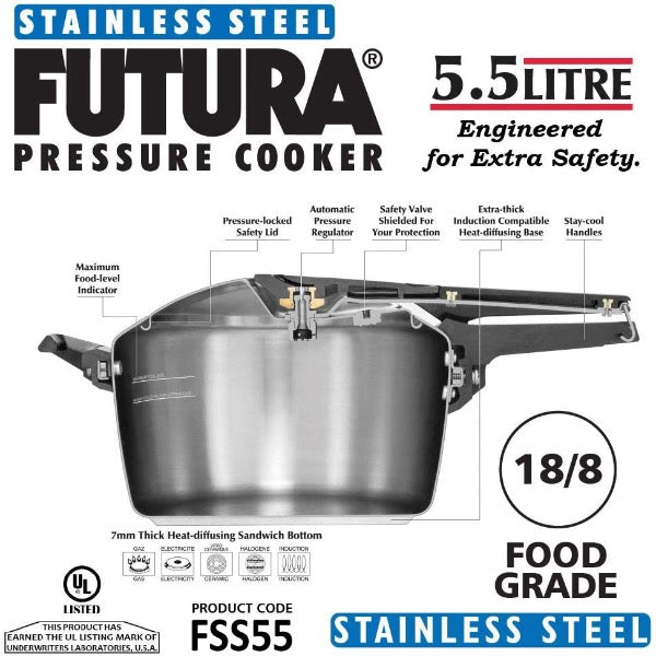Hawkins Futura Stainless Steel Induction Pressure Cooker 5.5L Carousel 1