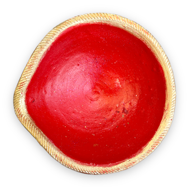 Clay Diya Red with Gold Rim - Large