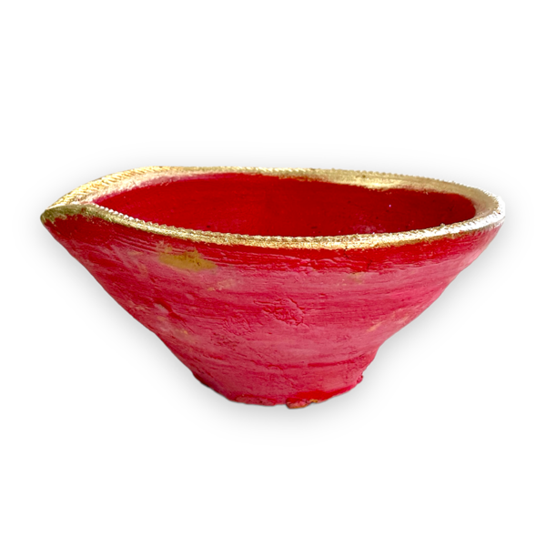 Clay Diya Red with Gold Rim - Large Carousel 1