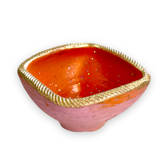 Clay Diya Char Mukia with Gold Rim - Small Carousel 1