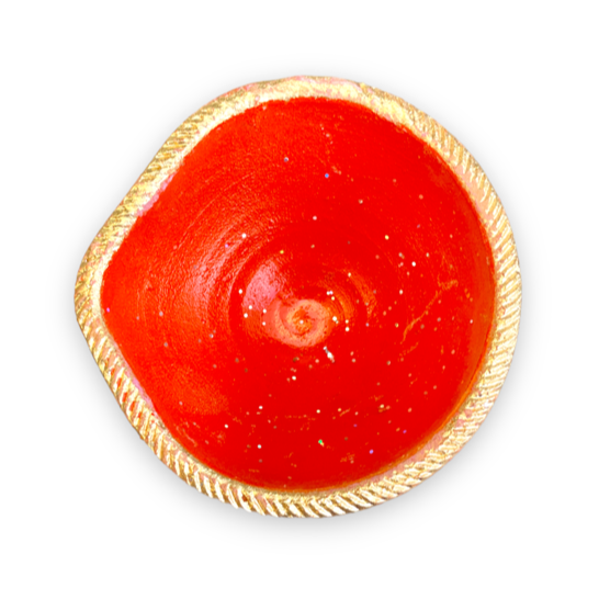 Clay Diya Red with Gold Rim - Small