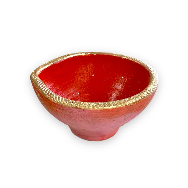 Clay Diya Red with Gold Rim - Small Carousel 1