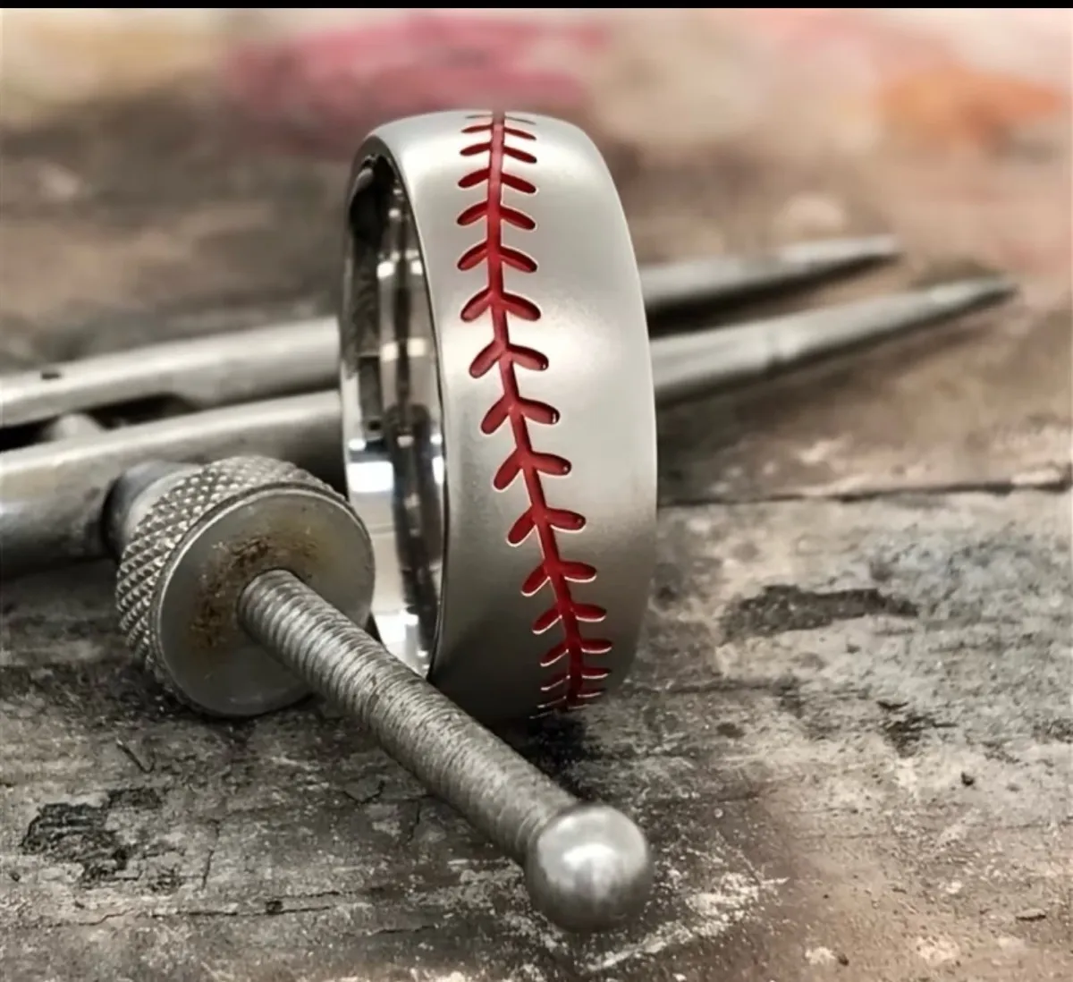 Men’s stainless steel baseball ring size 12 Carousel 1