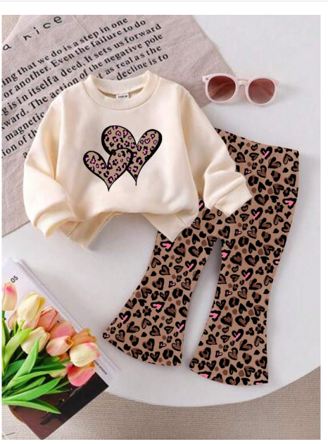 Baby Girl Knitted Soft Casual Crew Neck Thick Sweatshirt And Flared Pants Set