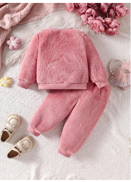 Baby Girl Casual Animal Embroidered Fleece Sweatshirt And Sweatpants Set Carousel 1