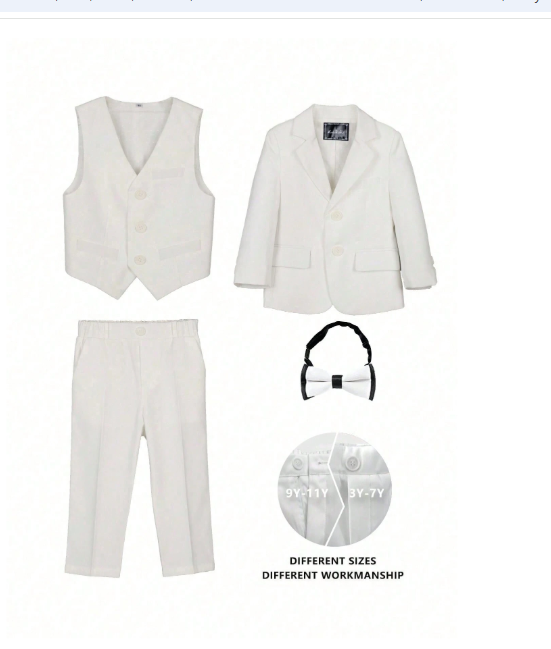 4pcs Young Boy Gentleman Suit Set: Jacket, Vest, Pants, Bow Tie Carousel 2