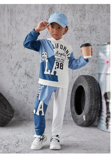 Young Boy Letter Graphic Hoodie & Sweatpants