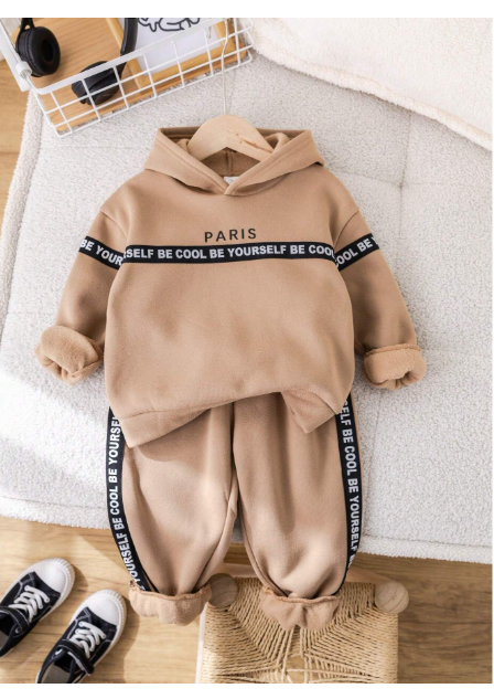 Boys Casual Cute Graphic Sporty Street Style Pullover Hoodie And Relaxed Fit Knit Pants Set Carousel 6