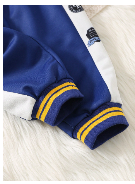 2pcs/Set Baby Girl/Boy Letter Print Contrast Color Hoodie Jacket And Jogger Pants Set Carousel 7