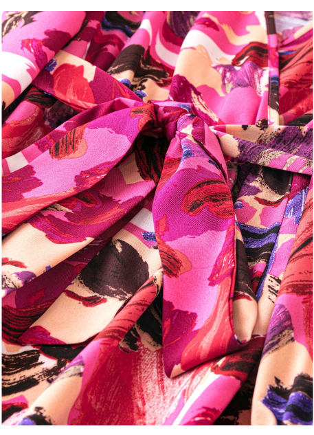 Plus Allover Print Lantern Sleeve Belted Dress Carousel 2