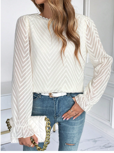 Guipure Lace Insert Flare Sleeve Blouse Carousel 4