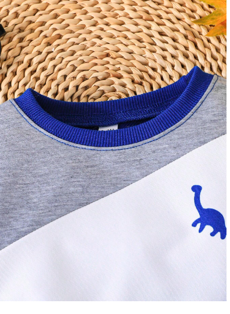 Baby Boy Animal Print Patchwork Long Sleeve Sweatshirt And Elastic Waist Solid Color Pants Set Carousel 2