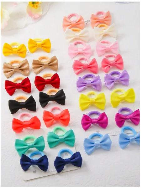 10pcs/Set Teen Solid Color Bow Scrunchies Random Colors Cute Teen Hair Ties Elastic Hair Bands  Carousel 7