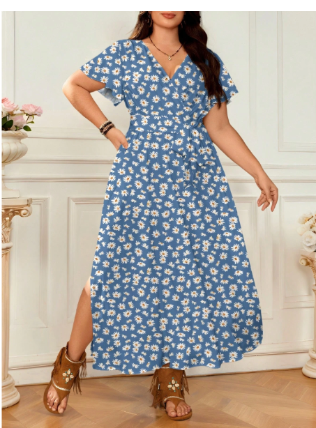 Casual Retro Floral Pattern Loose Plus Size Dress