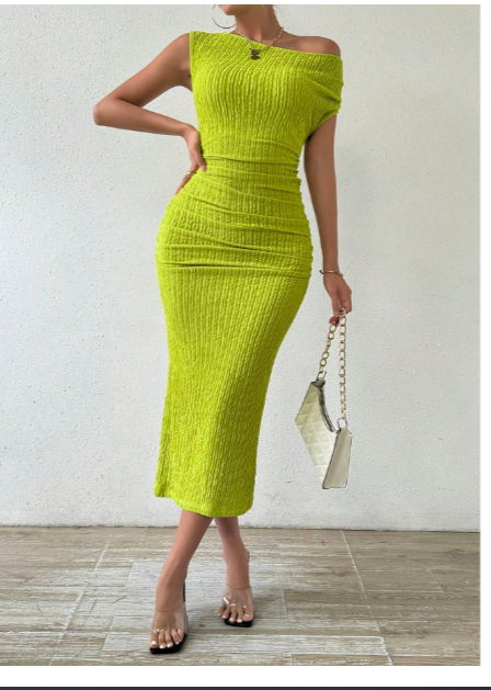 Women'S Oblique Shoulder Ruffled Dress Maxi Women Outfit