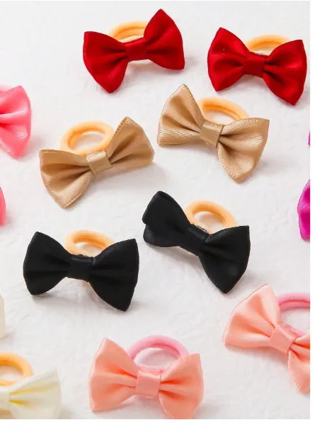 10pcs/Set Teen Solid Color Bow Scrunchies Random Colors Cute Teen Hair Ties Elastic Hair Bands  Carousel 6