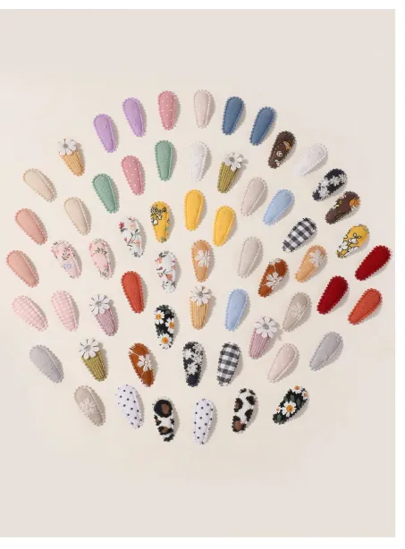 50/20/10 Pieces Baby Girl Cute Toddler Press Button Hair Clips With Flower Pattern Carousel 5