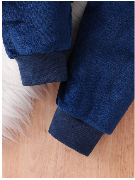 2pcs Young Boy Navy Blue Minimalistic Fashion Crew Neck Long Sleeve Top And Plush Pants Carousel 5