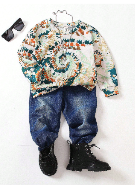 Young Boy Tie Dye Sweatshirt & Jeans Carousel 2