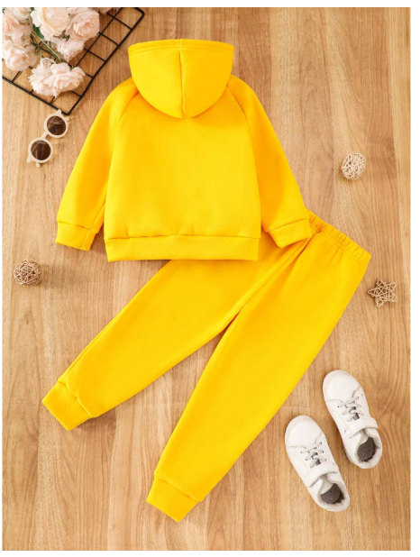 2pcs/Set Young Girl Casual English Letter Print Hooded Sweatshirt & Letter Graphic Pants Set Carousel 2