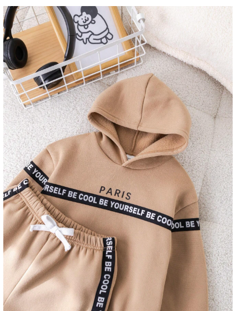 Boys Casual Cute Graphic Sporty Street Style Pullover Hoodie And Relaxed Fit Knit Pants Set Carousel 5