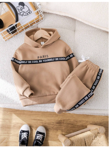 Boys Casual Cute Graphic Sporty Street Style Pullover Hoodie And Relaxed Fit Knit Pants Set Carousel 2