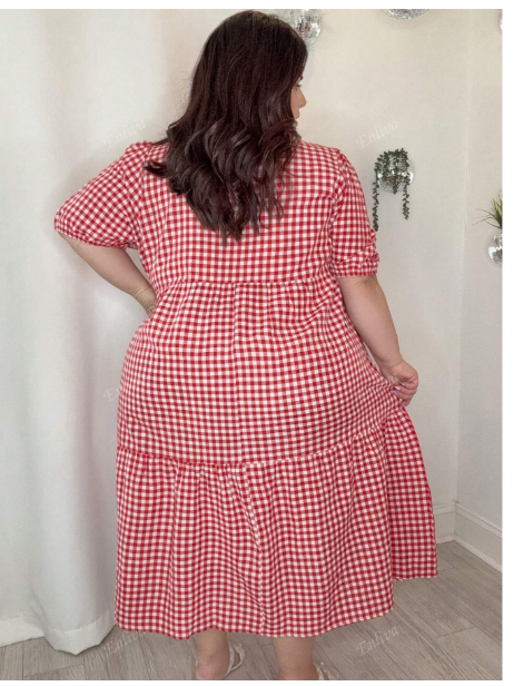 Plus Size Plaid Print Casual Dress Carousel 1