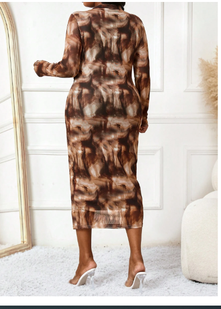 Elegant Dress Midi Long Sleeve Plus Size Carousel 1