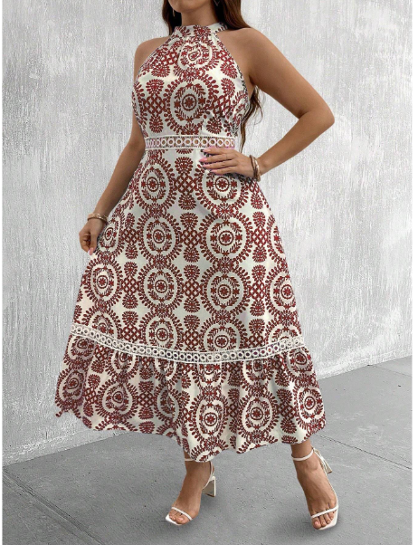 Plus Size Boho Allover Print Halter Dress Carousel 2