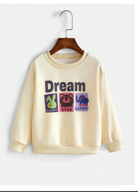 2pcs/Set Girls' (Small) Round Neck Long Sleeve Letter Print Simple Top And Pants Set Carousel 4