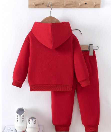 Baby Boy Funny Letter Print Thermal Lined Hooded Sweatshirt And Pants Set Carousel 1