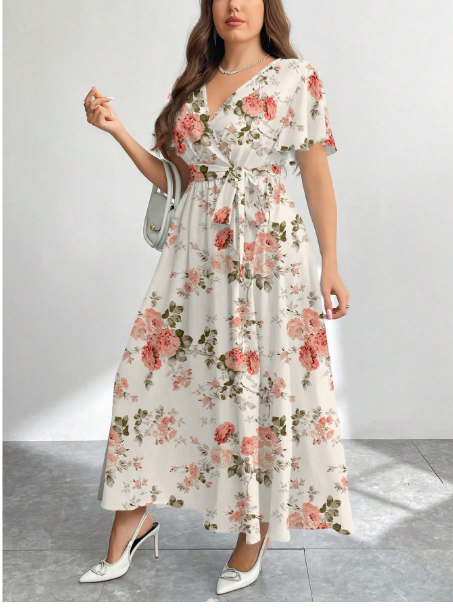 Plus Size Casual Vintage Floral Pattern Loose Dress Carousel 2