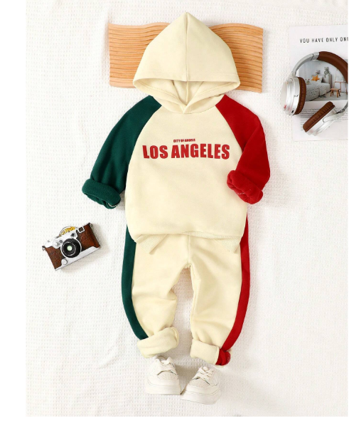 2pcs/Set Young Boy Casual Preppy Tri-Color Splice Top & Pants Set