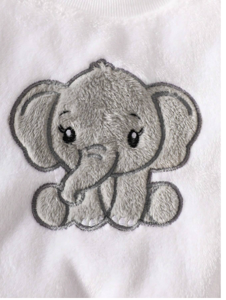 2pcs/Set Baby Boy Elephant Embroidery Fluffy Rib Knit Crew Neck Sweatshirt And Pants Set Carousel 2
