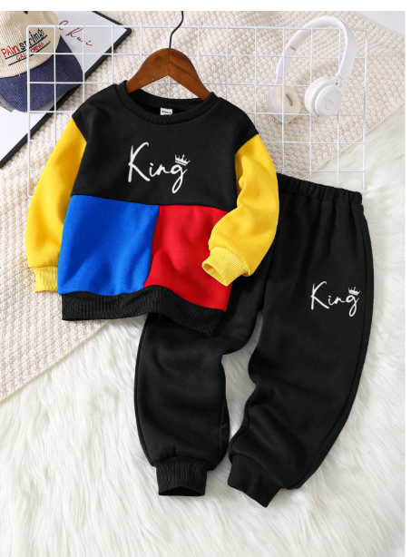 pcs/Set Young Boys Casual Lovely Daily Comfortable Versatile Color-Blocking Crew Neck Long Carousel 5