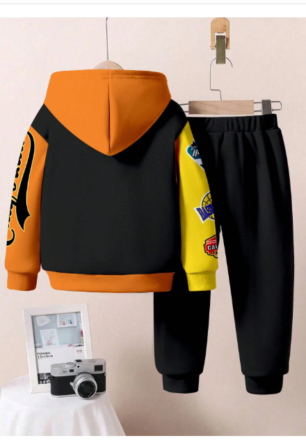 2Pcs Young Boys Loose Fit Sporty Casual Comfortable Oversized Hoodie Carousel 3