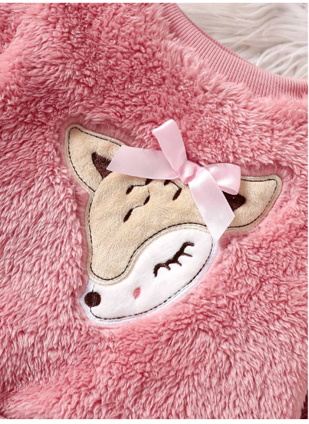 Baby Girl Casual Animal Embroidered Fleece Sweatshirt And Sweatpants Set Carousel 2