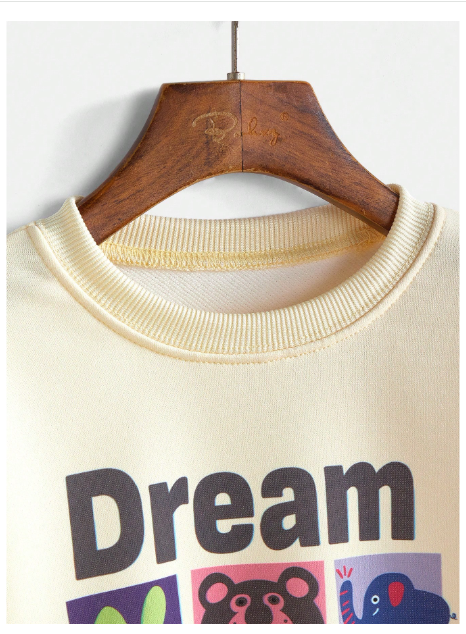 2pcs/Set Girls' (Small) Round Neck Long Sleeve Letter Print Simple Top And Pants Set Carousel 5