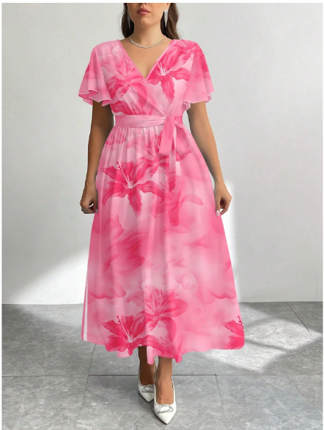 Floral Pattern Loose Fit Plus Size Dress Carousel 4