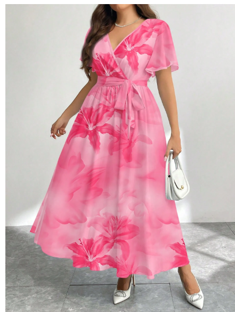 Floral Pattern Loose Fit Plus Size Dress