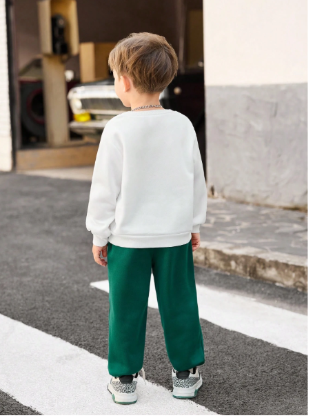 Young Boy Slogan Printed Crew Neck Long Sleeve Sweatshirt And Sweatpants Casual Suit Carousel 2
