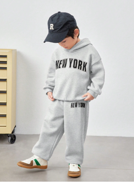 2pcs/Set Young Boys Casual Letter Graphic Hoodie And Pants Carousel 2