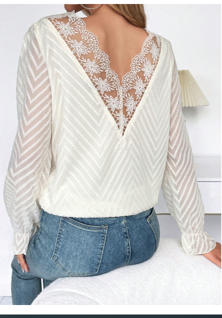 Guipure Lace Insert Flare Sleeve Blouse Carousel 1