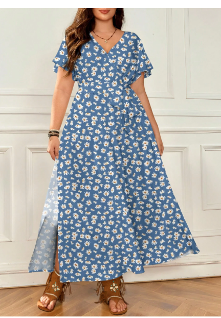 Casual Retro Floral Pattern Loose Plus Size Dress Carousel 5