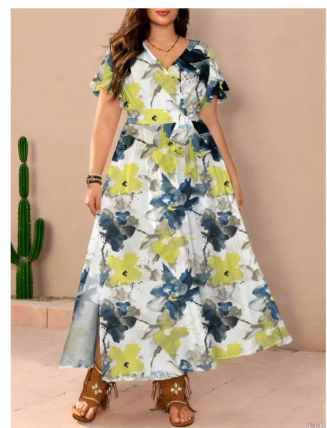 Casual Vintage Floral Pattern Loose Plus Size Dress Carousel 5