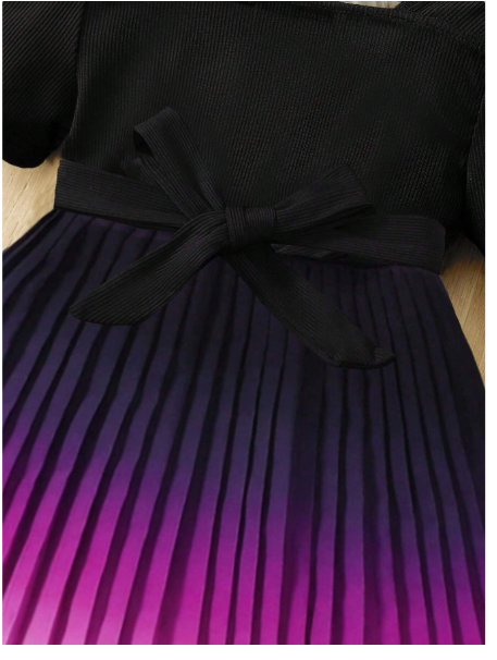 Young Girl Ombre Color Pleated Hemline Belted Dress Carousel 6