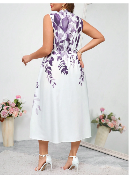 Floral Print Sleeveless Plus Size Dress Carousel 1