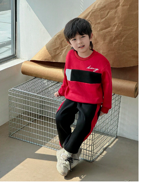2pcs Young Boys Casual Color Block Splice Hooded Sweatshirt Top + Sweatpants Outfit Set Carousel 3