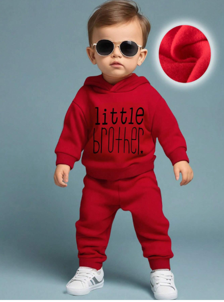 Baby Boy Funny Letter Print Thermal Lined Hooded Sweatshirt And Pants Set